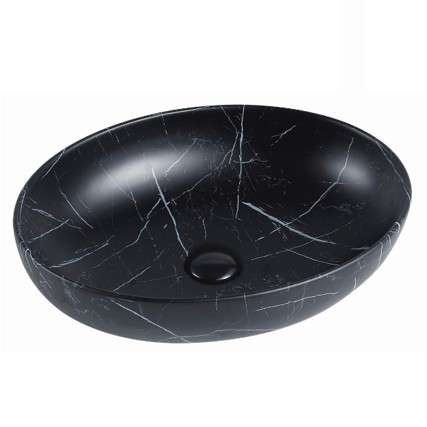 Hot Deal! POSEIDON Oval Matte Black Marble Basin (520x395x130)