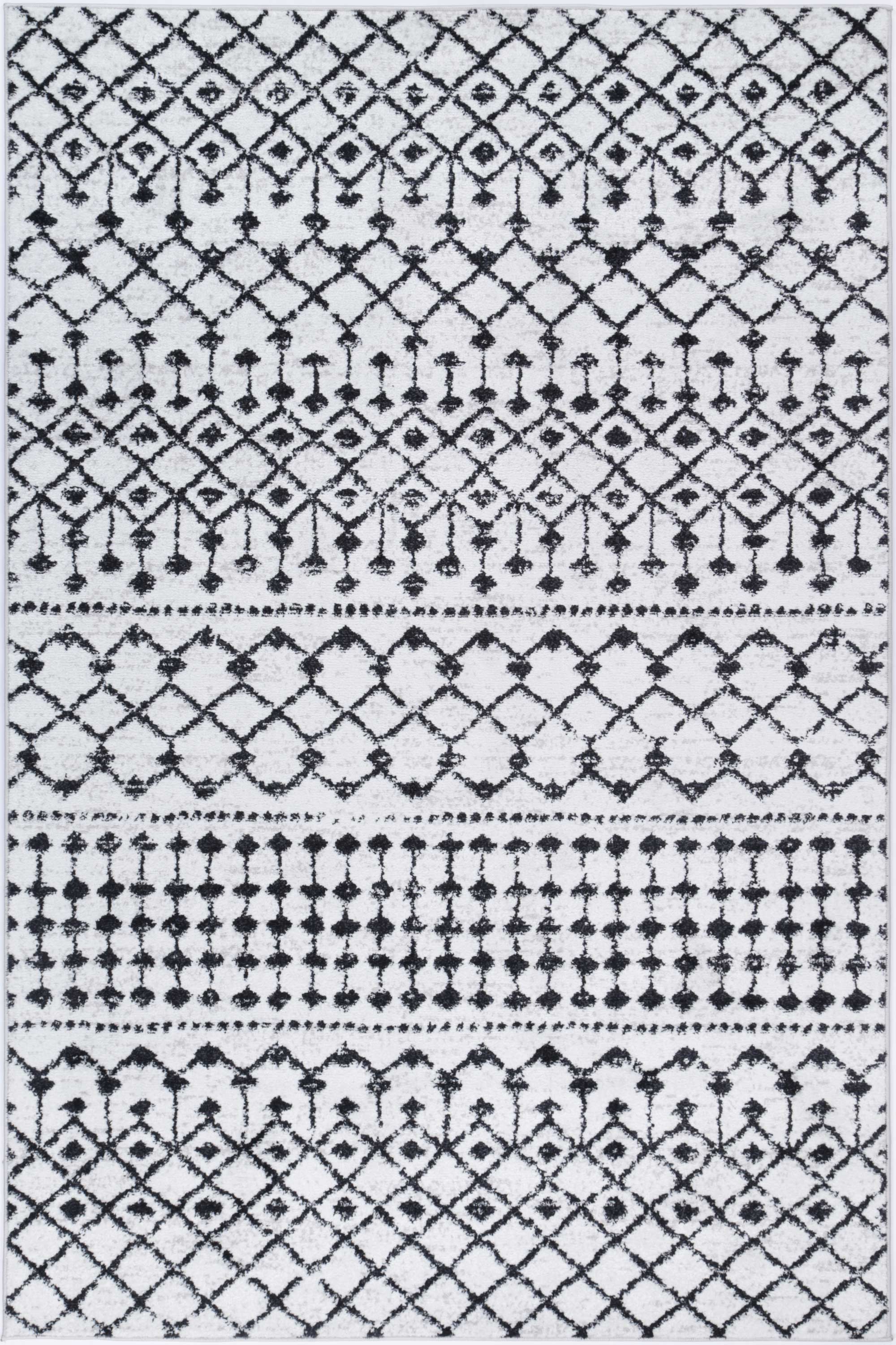 Stylish Ermina Tribal Black and White Polypropylene Rug for Modern Décor