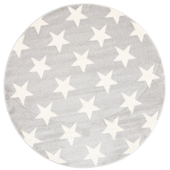 Piccolo Kids Rug in Light Grey and White Stars Design
