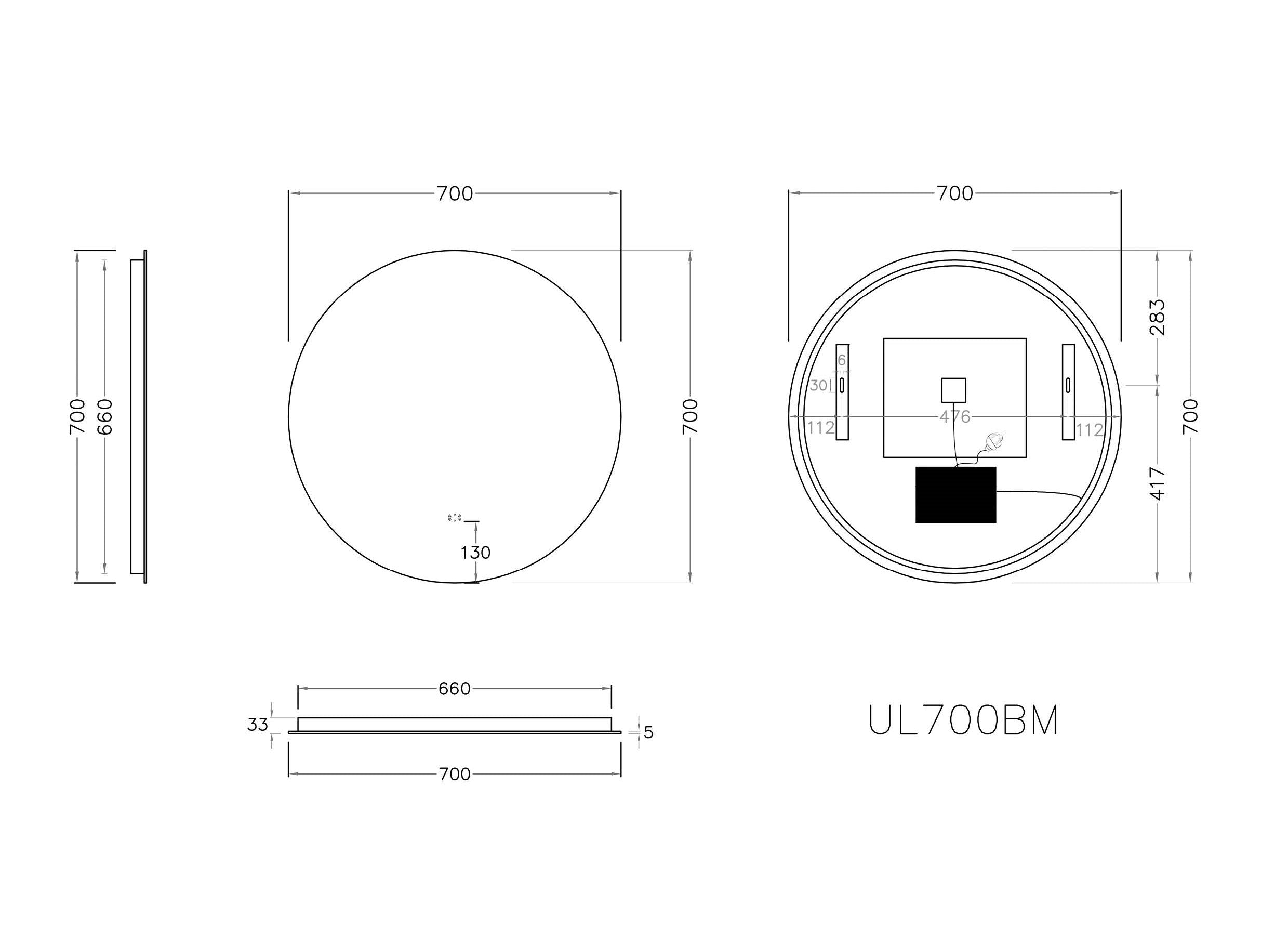 Hot Sale! Poseidon LED Backlit Round Mirror in 600/700/800/900 Sizes