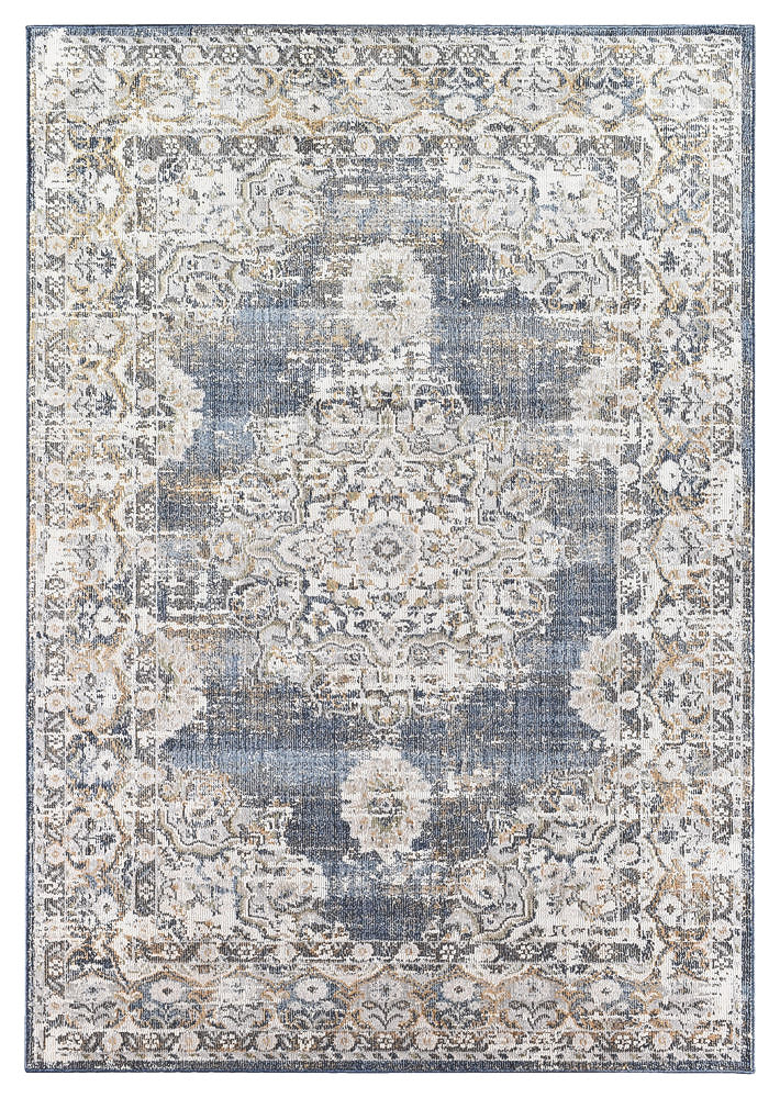 Trendy and Elegant Medina Dark Blue Machine - Made Polypropylene Rug 0318A