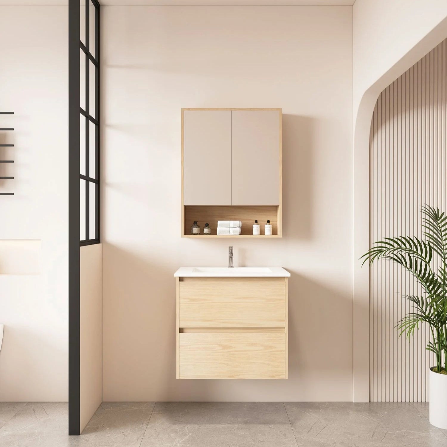 HERA MDF Wall-Mounted Tas Oak Vanity Cabinet in Various Sizes