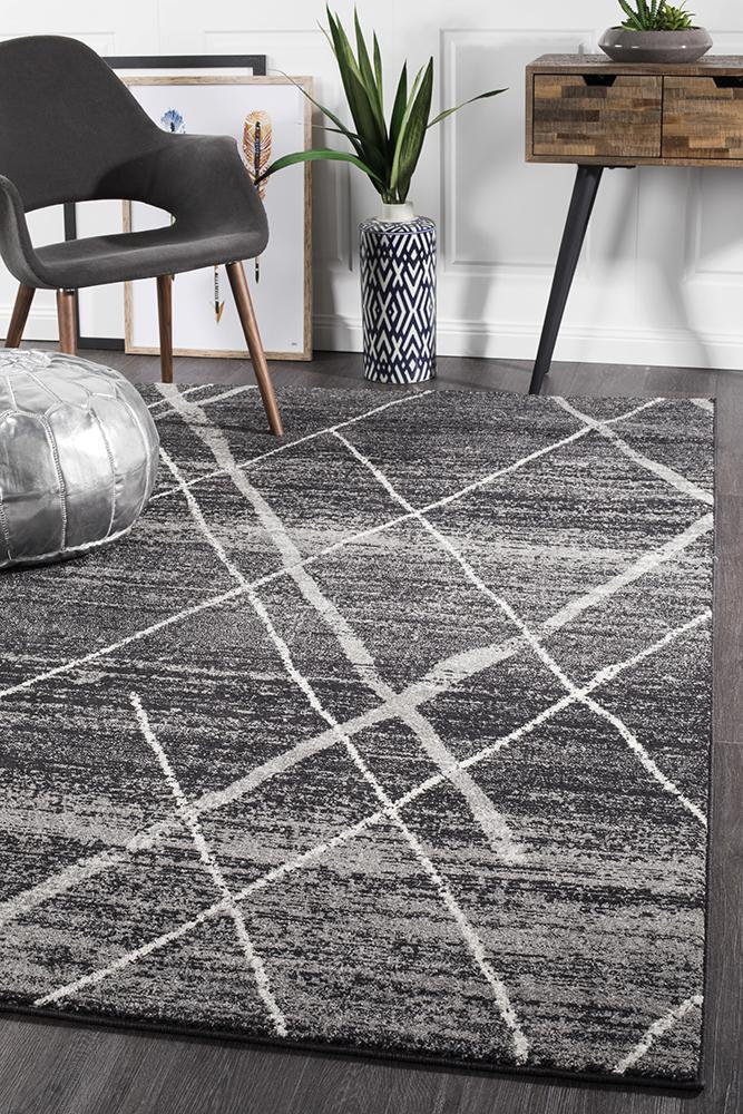 Contemporary Oasis Noah Charcoal Polypropylene Rug with Various Shapes