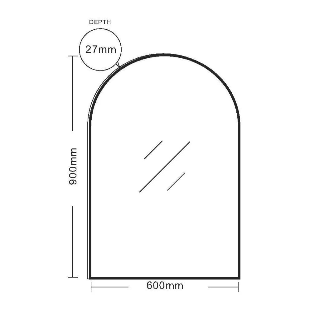 Hot Sale! 900x600mm Aluminum Framed Arch Mirror in Sleek Matte Black for Bathrooms