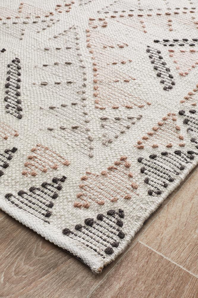 Estella Exquisite White Peach Flat-Woven Rug from India