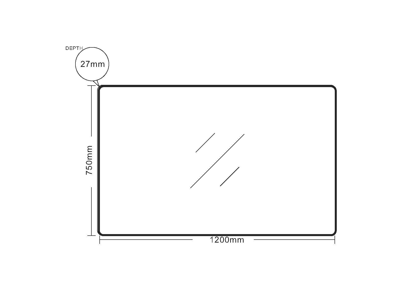 Hot Sale! 1200x750mm Matte Black Aluminum Rectangular Framed Wall Mirror