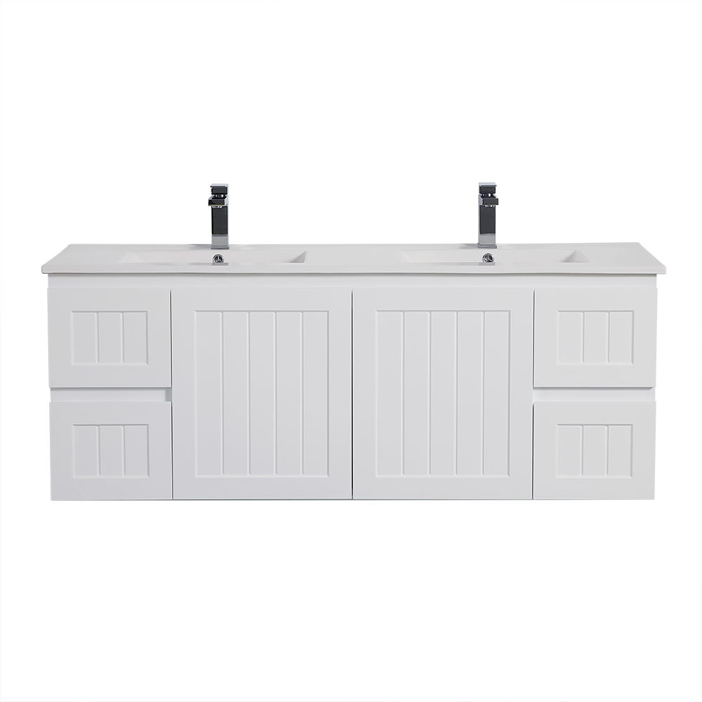 ACACIA Shaker Matte White PVC Wall - Hung Vanity 1500mm (Single or Double Bowl Option)