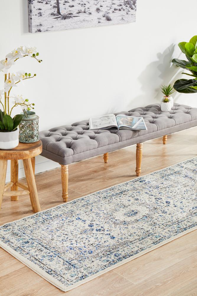 Stylish Evoke Mist White Transitional Power-Loomed Runner Rug