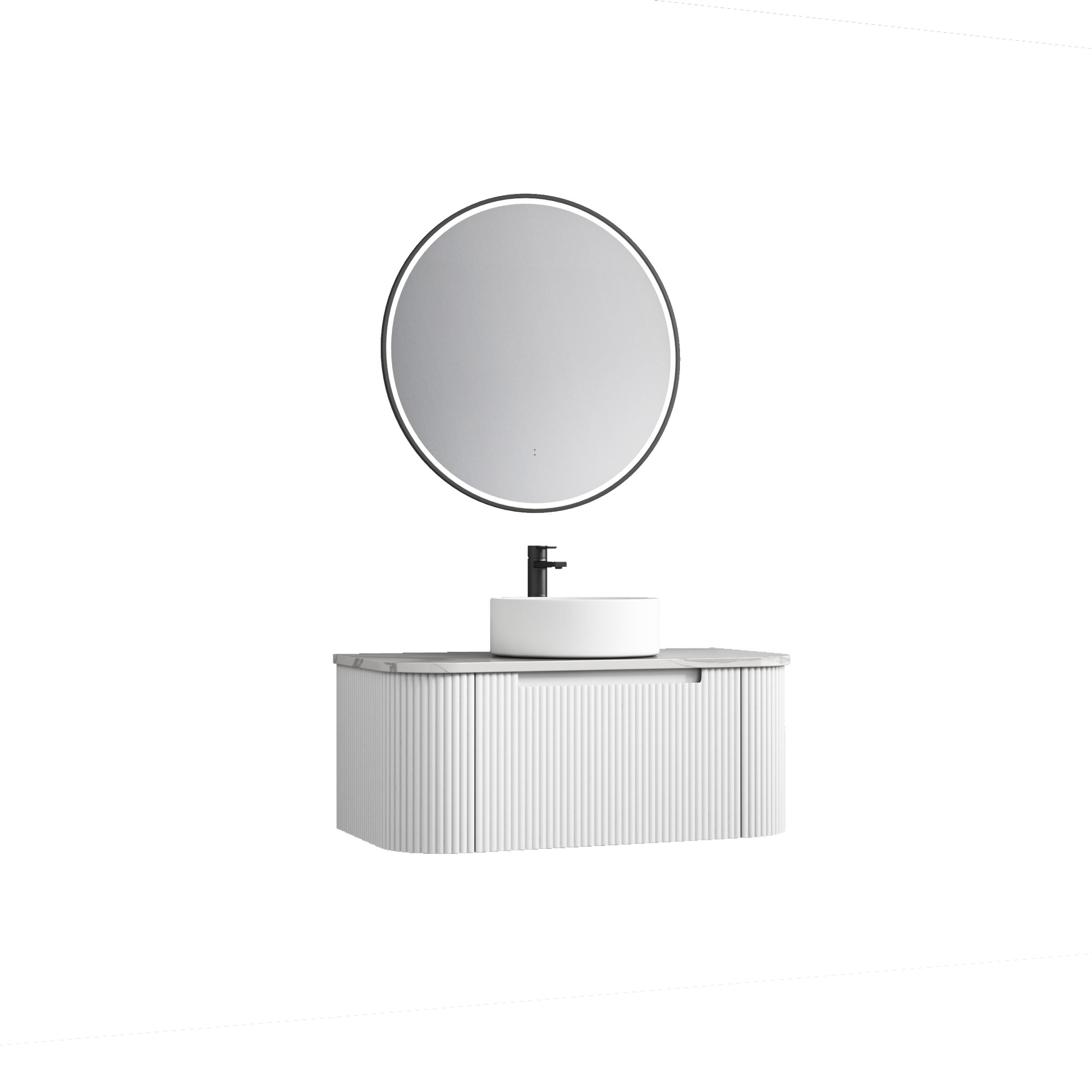 PETRA MARK II Wall - Hung Curved Vanity in Matte White, All Sizes Available, Ideal for Your Bathroom