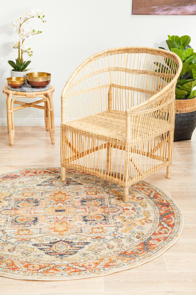 Hot Sale! Legacy Rust-Colored Round Polypropylene Rug with Faded Persian Design from Turkey