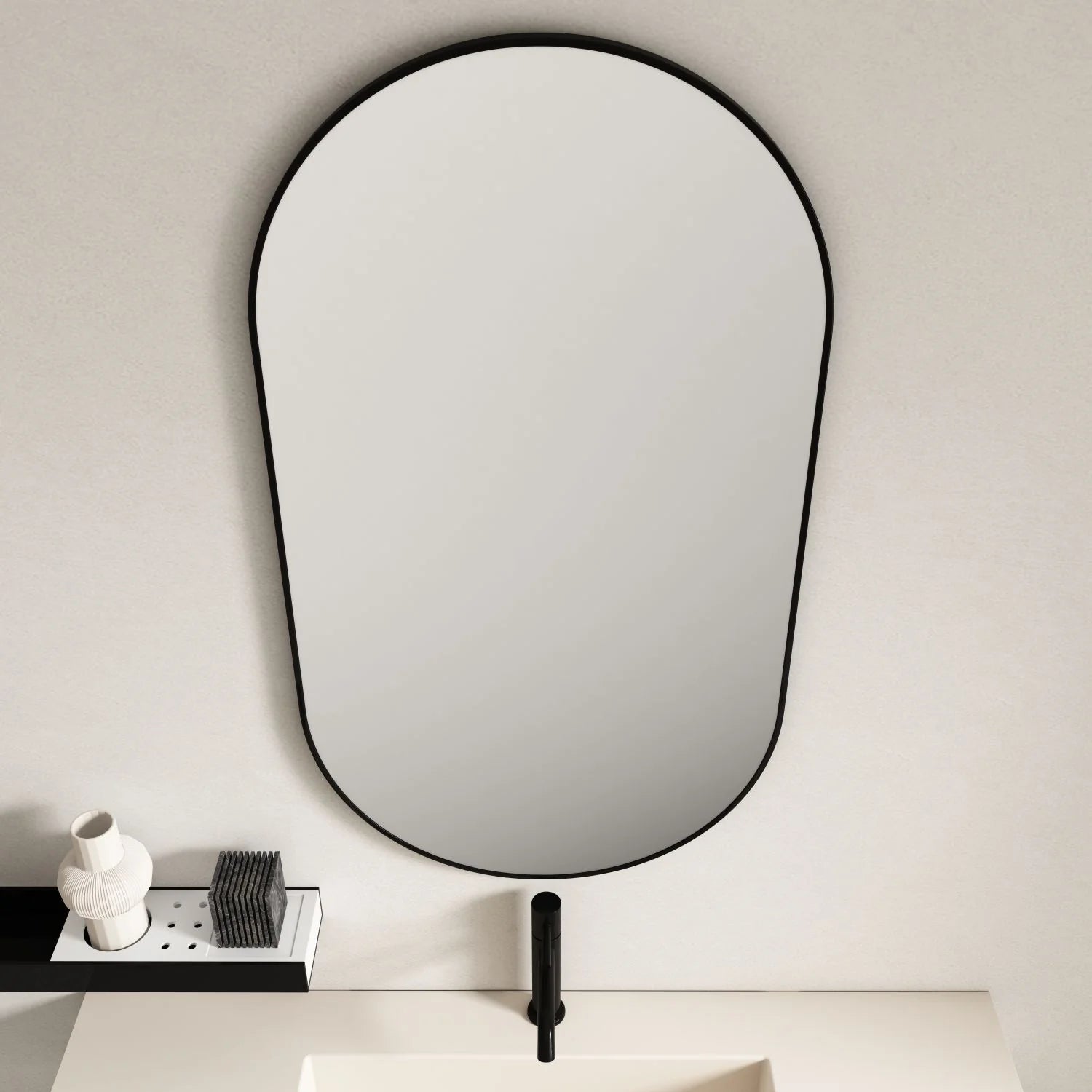 Hot Deal! 900x500mm Matte Black Aluminum Framed Oval Mirror