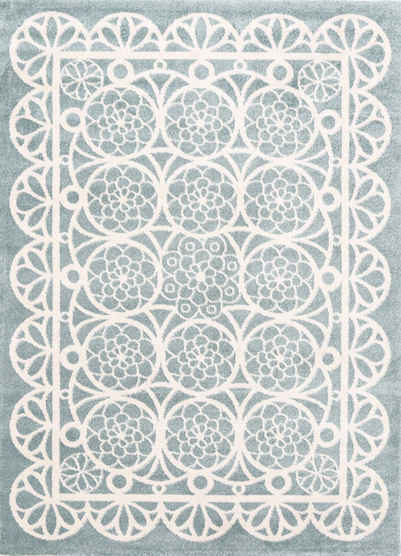 Piccolo Aqua White Doily-style Kids Rugs - Soft, Washable & Ideal for Imaginative Play