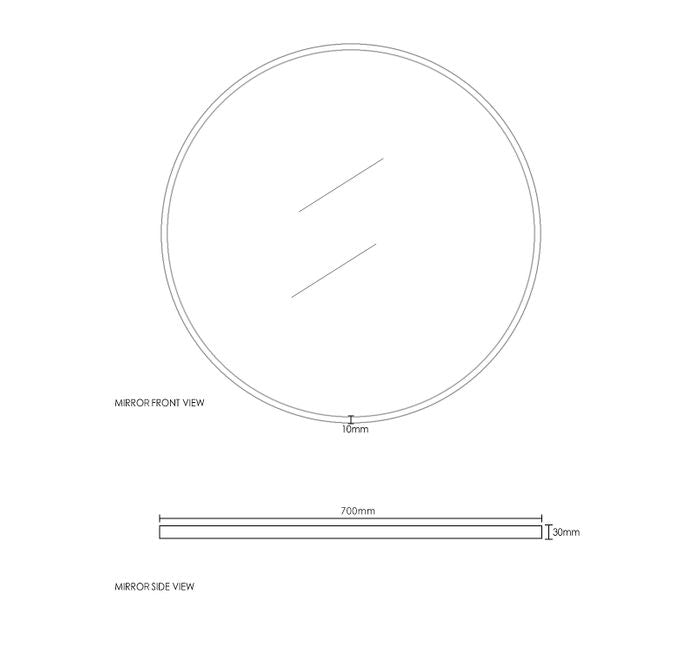 Hot! 700mm Matte Black London Round Mirror