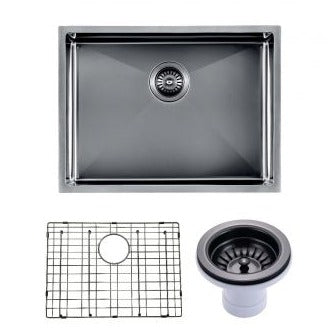 Hot Deal! Gun Metal Grey 1.2mm Thick 600x450x300mm Handmade PVD Coated Stainless Steel Single Sink Set