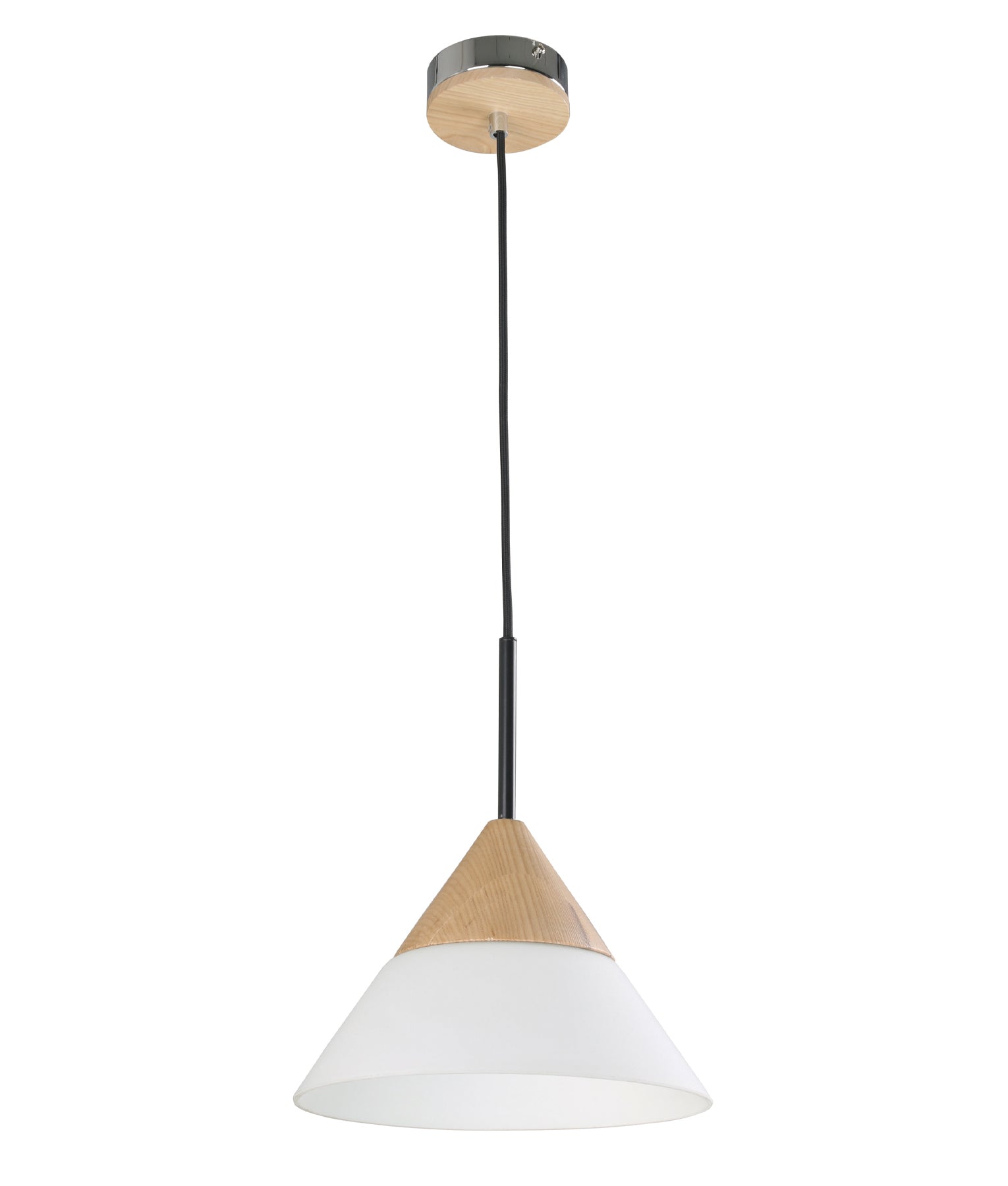 Hot Sale! Scandinavian Style Blonde Wood & Opal Glass Wide Cone Interior Single Pendant Light
