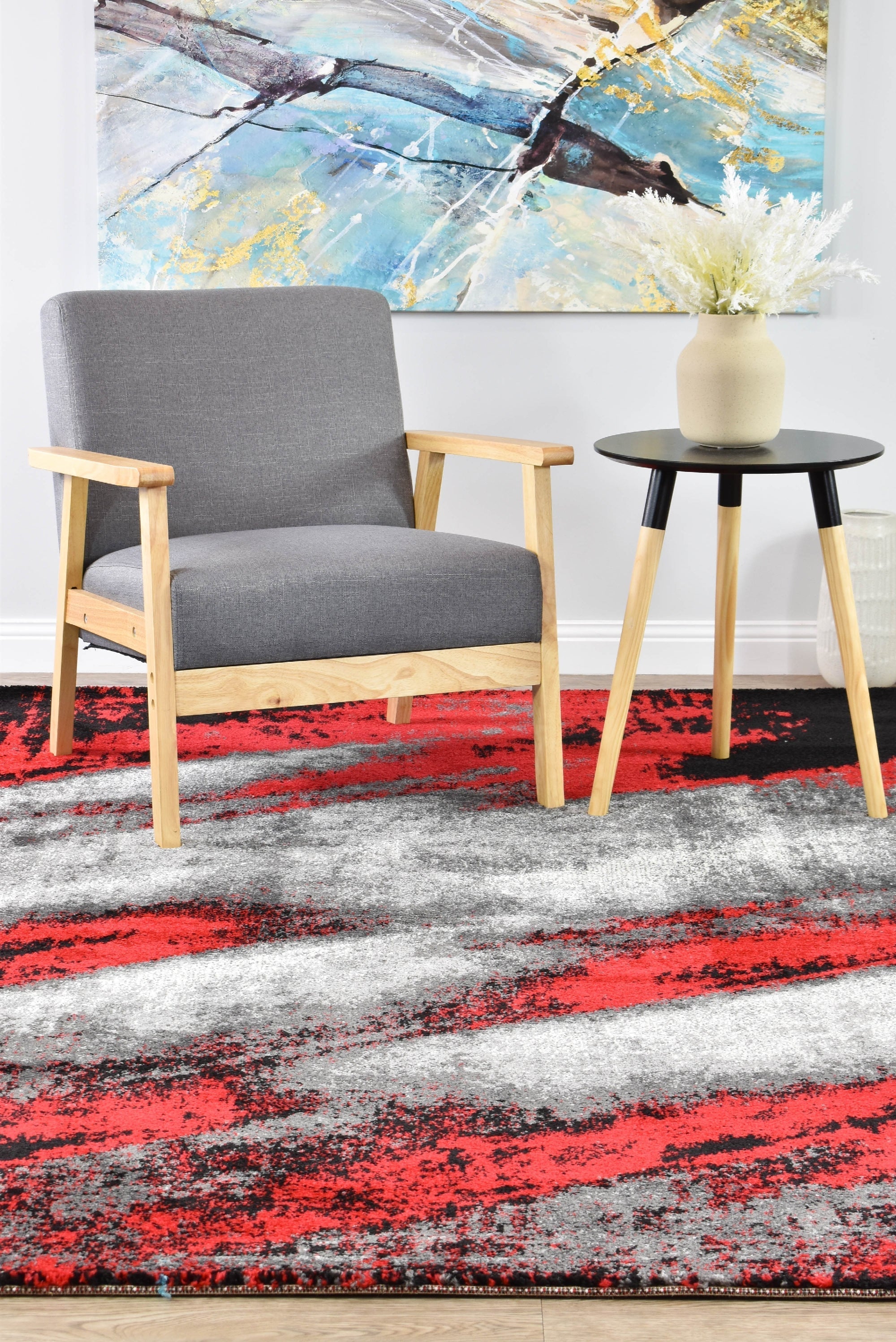 Hot Sale! Contemporary Novus 98A Grey and Red Machine - Woven Rug from Turkey