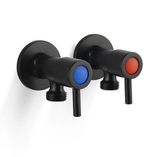 Hot Deal! Matte Black Round Solid Brass Wall - Mounted Washing Machine Taps Set
