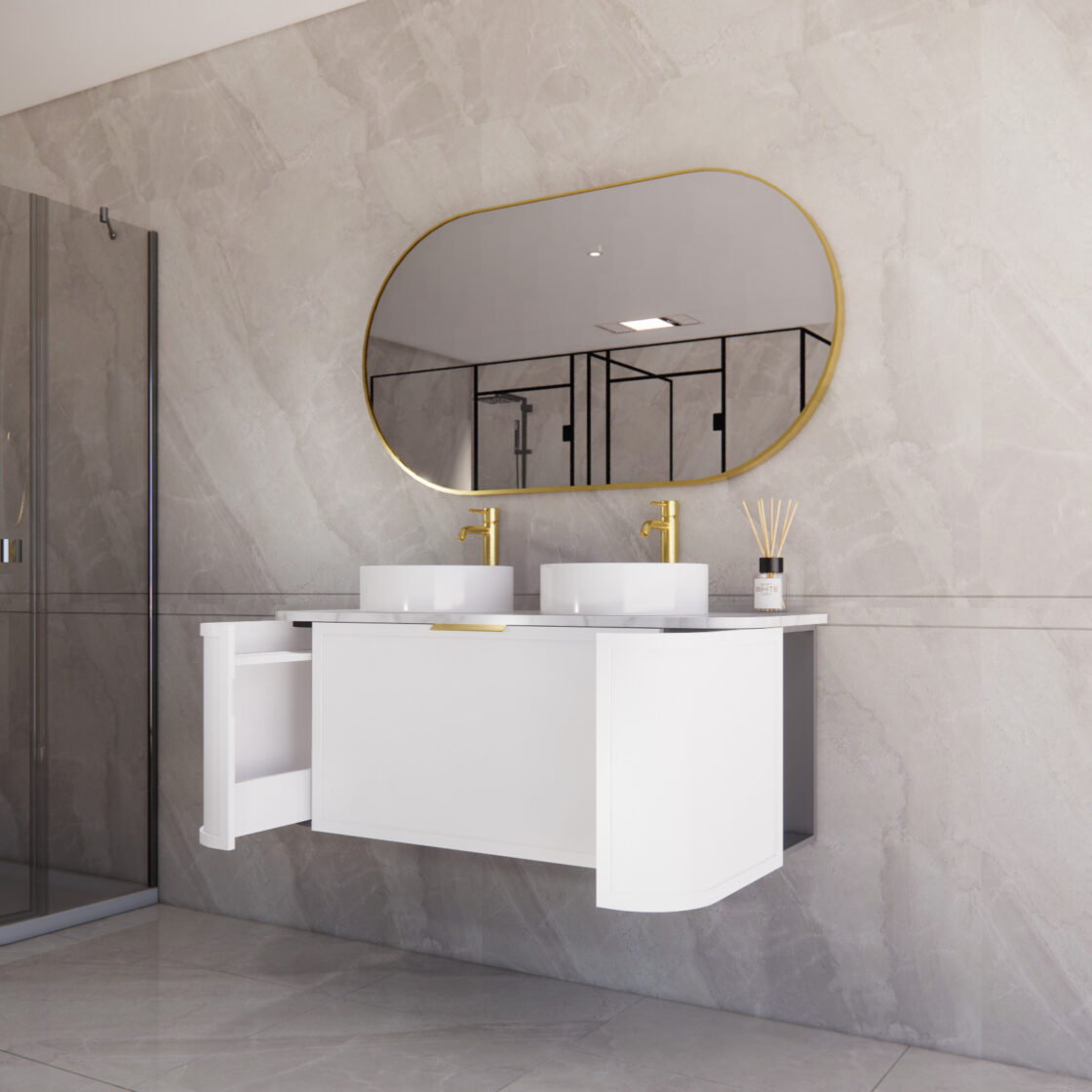 Matte White ABS Houston Curved Wall - Hung Vanity in All Sizes