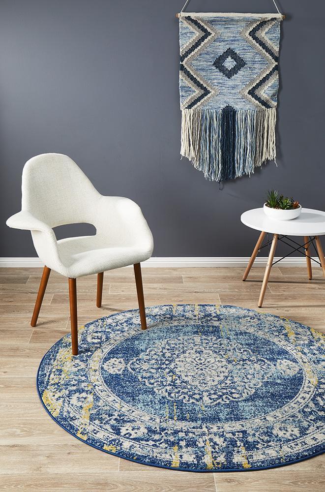 Exclusive Museum Wilson Navy Round Area Rug - Handmade Luxury for Your Home