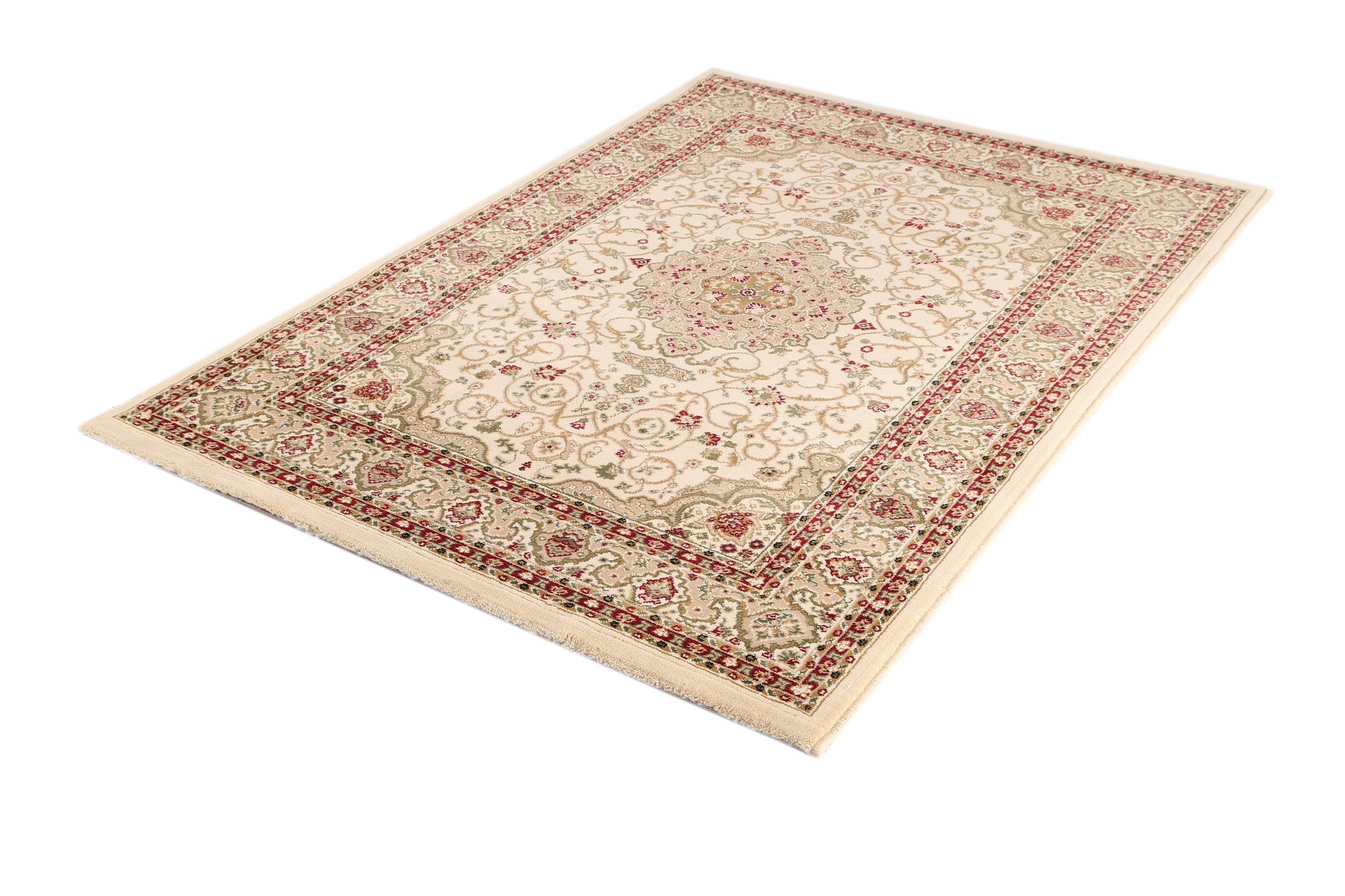 Elegant Cream - Bordered Modern - Traditional Flowered Washable Rug