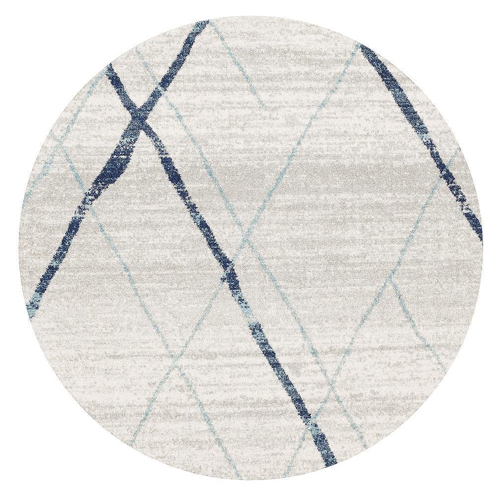 Hot Deal! Oasis Noah Contemporary Round Rug in White & Blue
