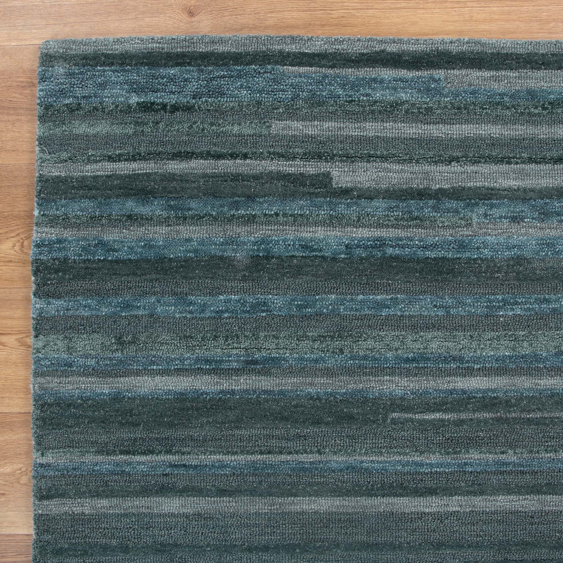 Exclusive Les Nomades Teal Wool Linear Rug on Sale