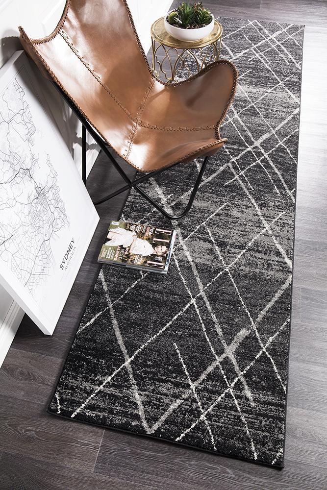 Hot Sale! Oasis Noah Contemporary Charcoal Runner Rug with Bohemian/Tribal Style