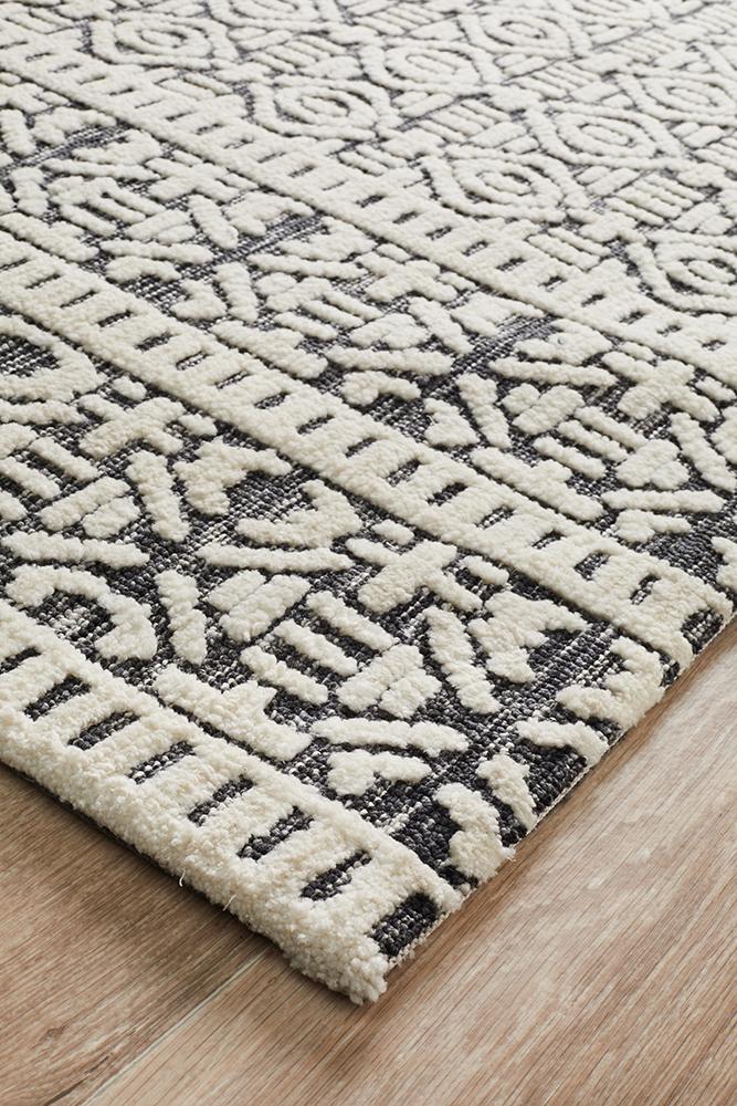 Hot Sale! Levi Adonis Transitional Ivory and Black Microfibre Polyester Rug from India