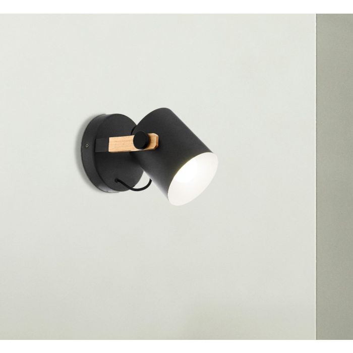 Stylish Steel Black HORNWOOD Wall Light with Timber Accents