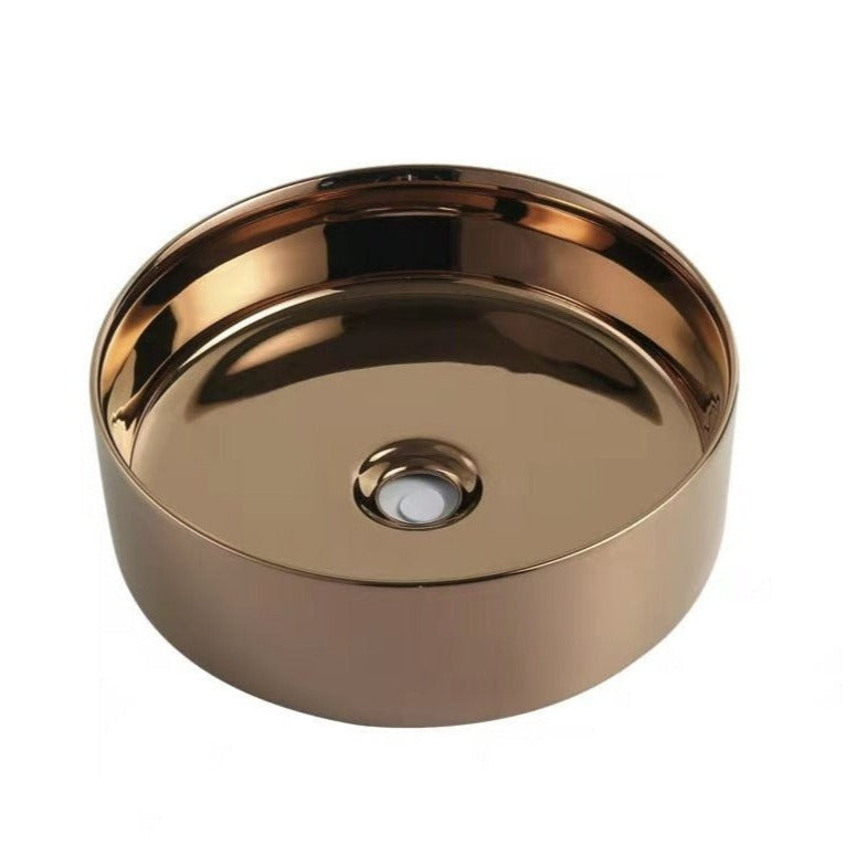 Hot Deal! POSEIDON Round Silky Rose Gold Ceramic Above - Counter Basin (346x346x114mm)