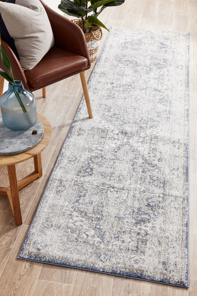 Mayfair Hugo Power - Loomed Ocean - Blue Non - Shed Runner Rug