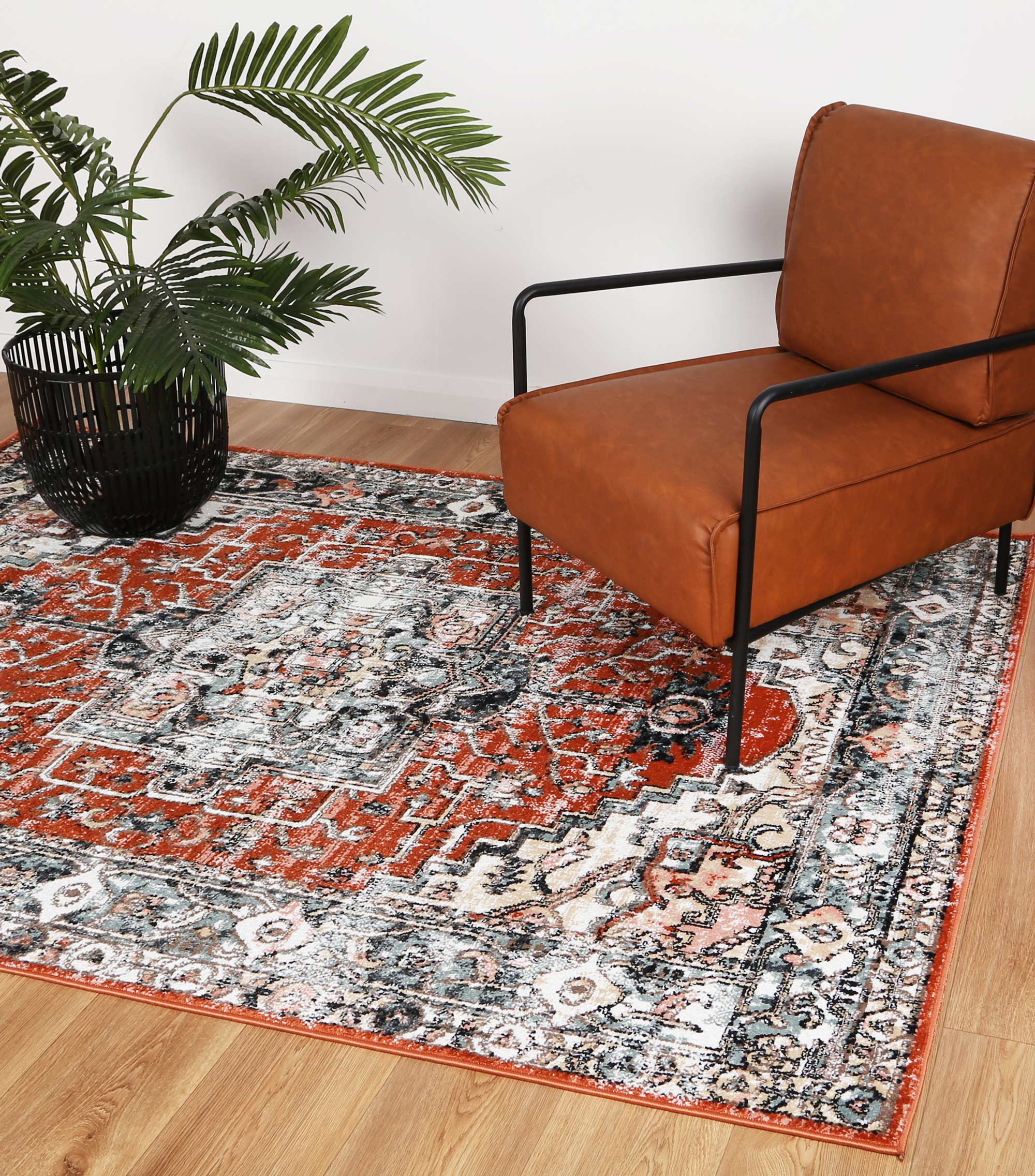 Anatolia High - Grade Polypropylene Traditional Terracotta Rug for High - Traffic Areas