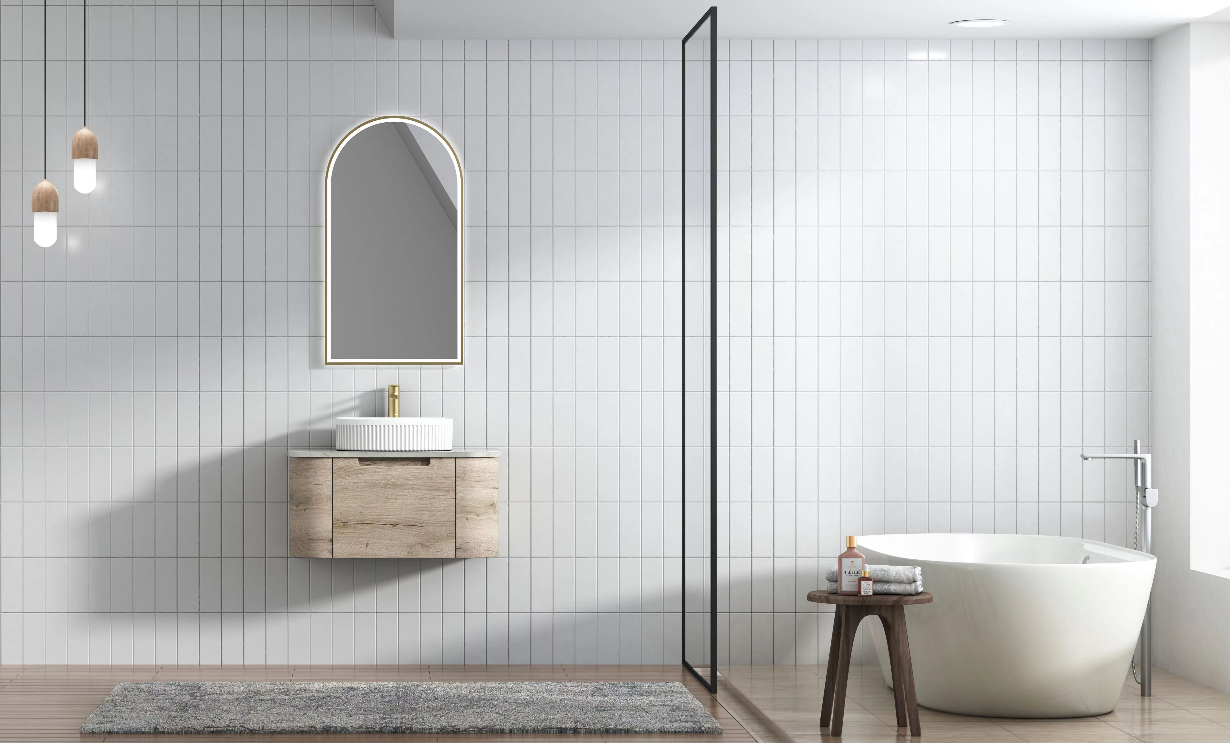 Shop Now! HAMILTON Wall - Hung Curve Vanity in Natural Oak with Multiple Sizes Available