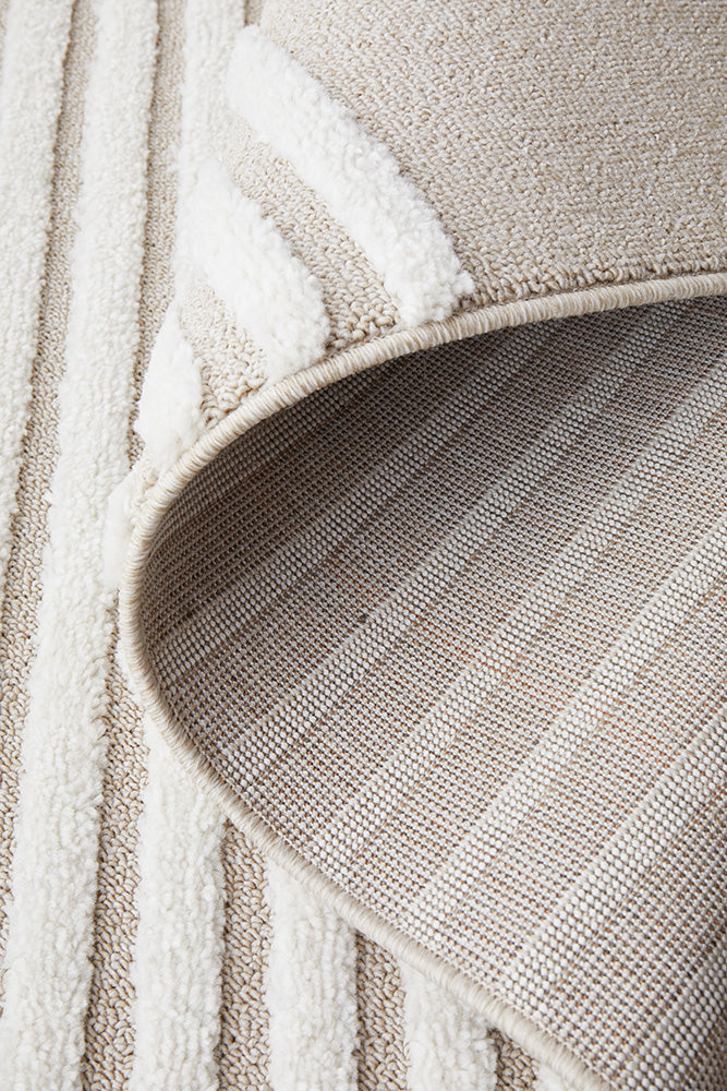 Modern Polypropylene Power - Loomed Lotus Abbey Mixed Rug in Beige & White