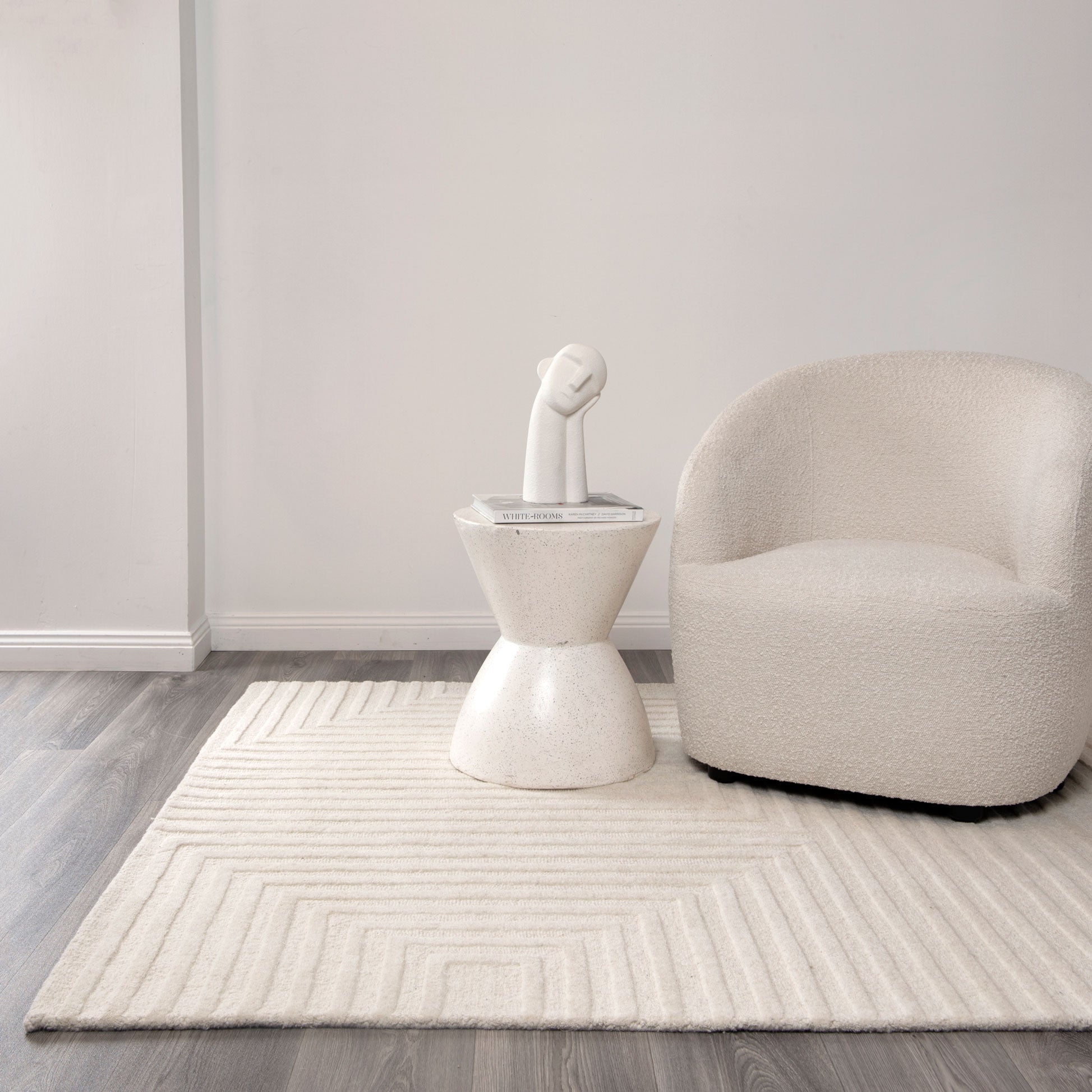 Hot Sale! Les Nomades Felix Hand - Tufted 100% Cream Wool Area Rug for Modern Decor