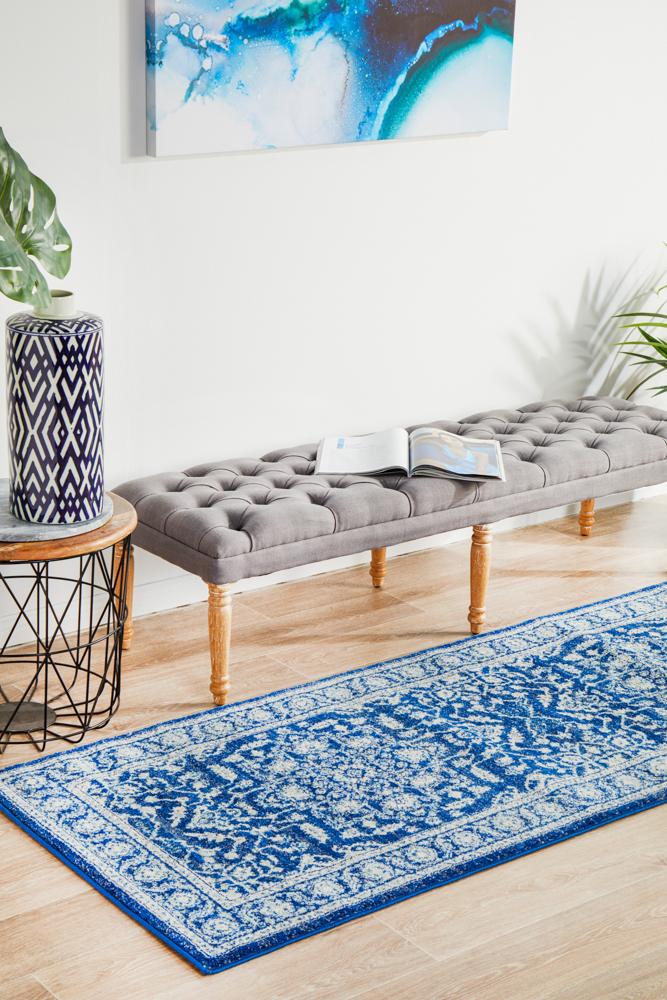 Navy Transitional Power-Loomed Runner Rug with Artisan Craftsmanship