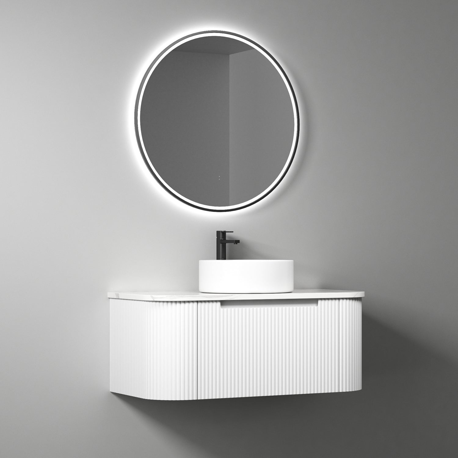 PETRA MARK II Wall - Hung Curved Vanity in Matte White, All Sizes Available, Ideal for Your Bathroom