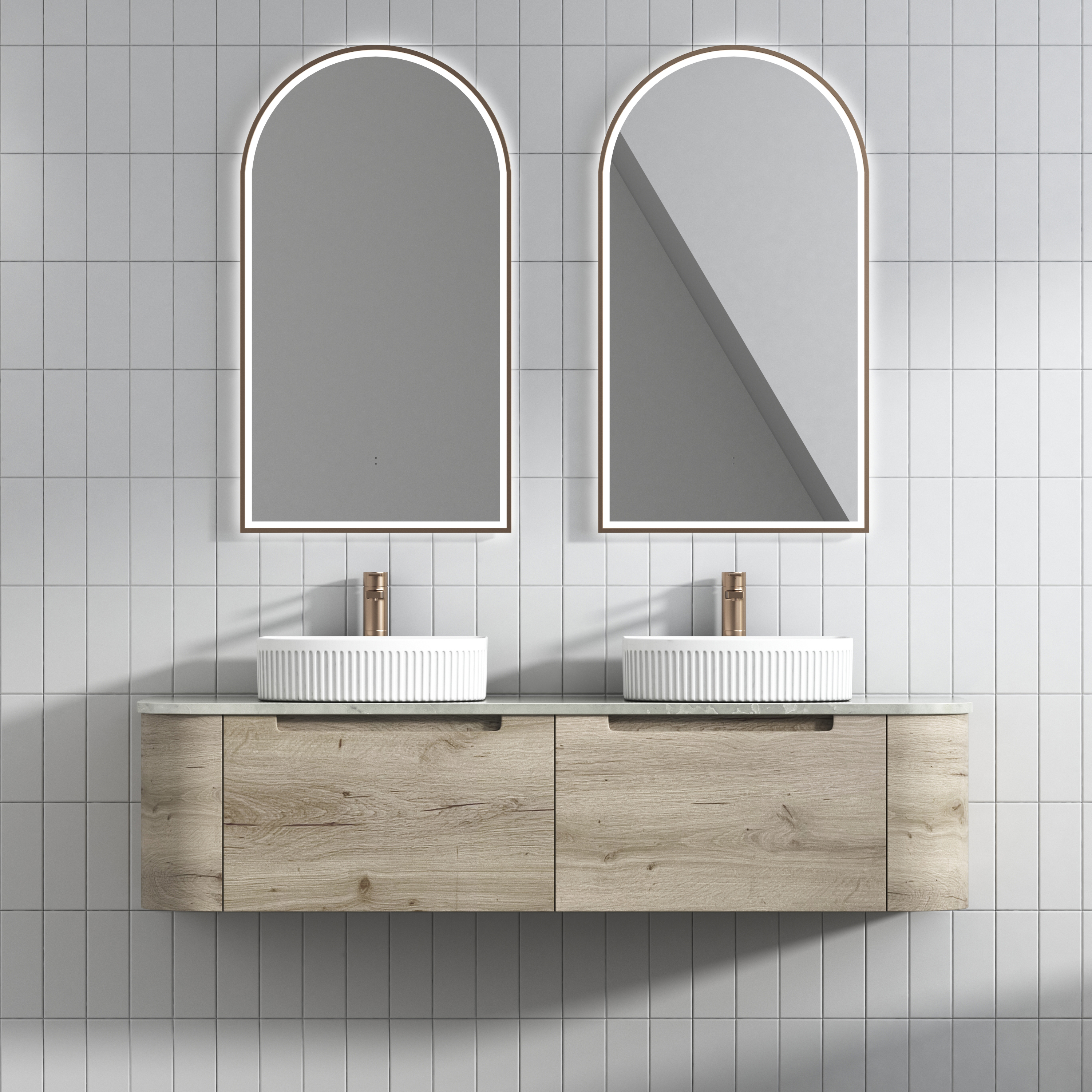 Shop Now! HAMILTON Wall - Hung Curve Vanity in Natural Oak with Multiple Sizes Available