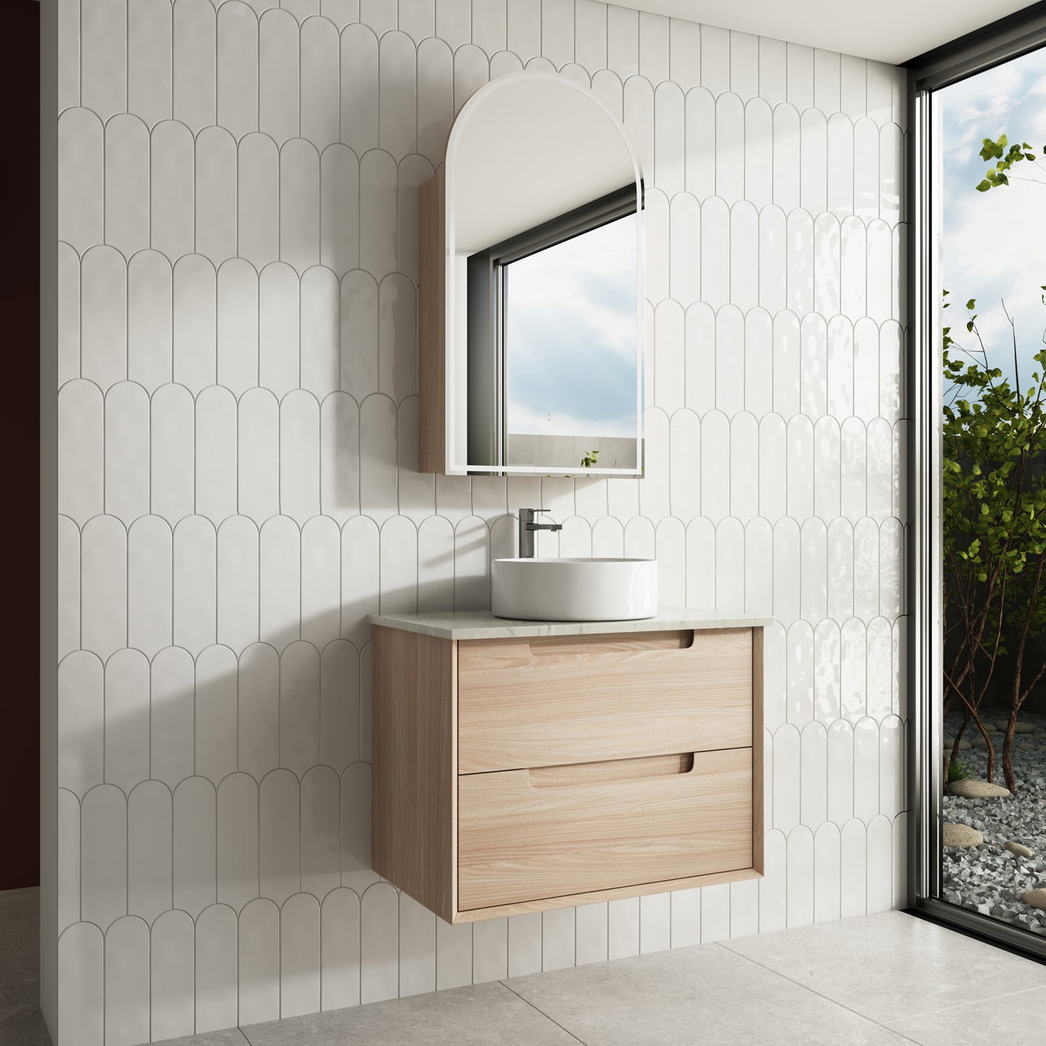 Exclusive AINSLEY Wall-Hung Bathroom Vanity in Natural Oak, Available in All Sizes