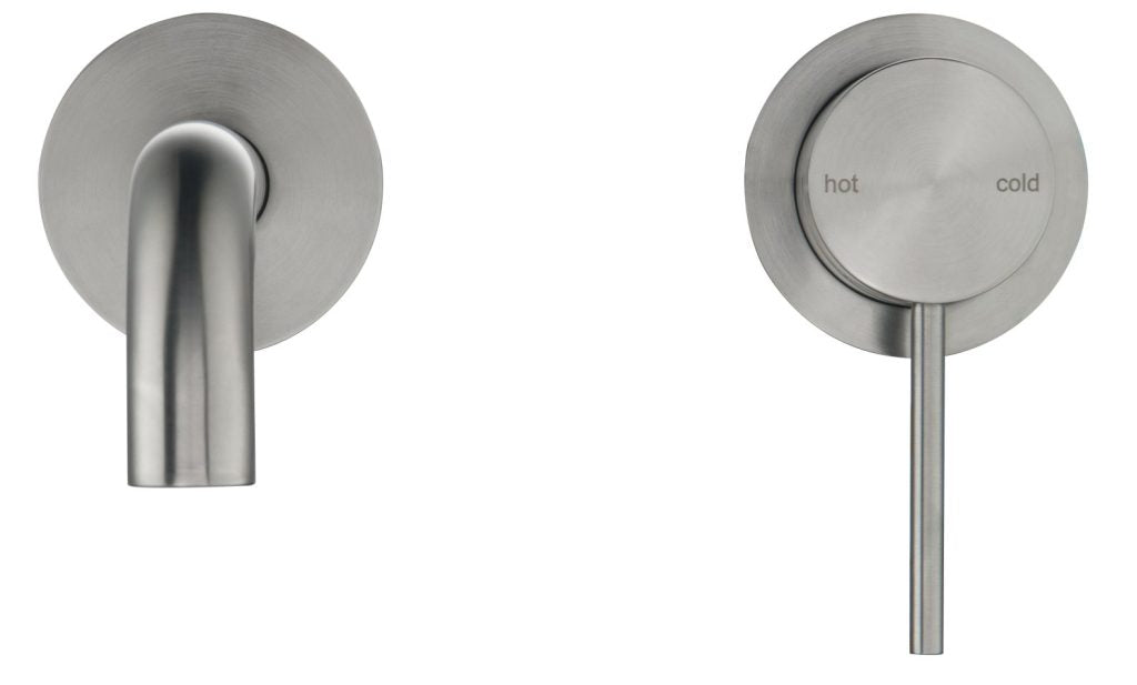 2P Curved Brushed Nickel Mica Wall - Spout Combo for Modern Bathrooms