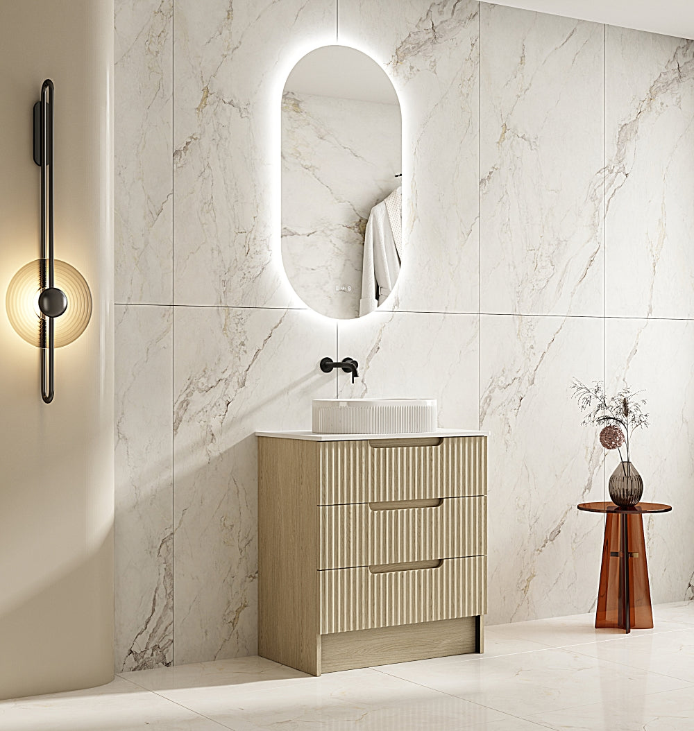 All-Size Natural Oak Fluted Rhea Floor Standing Bathroom Vanity