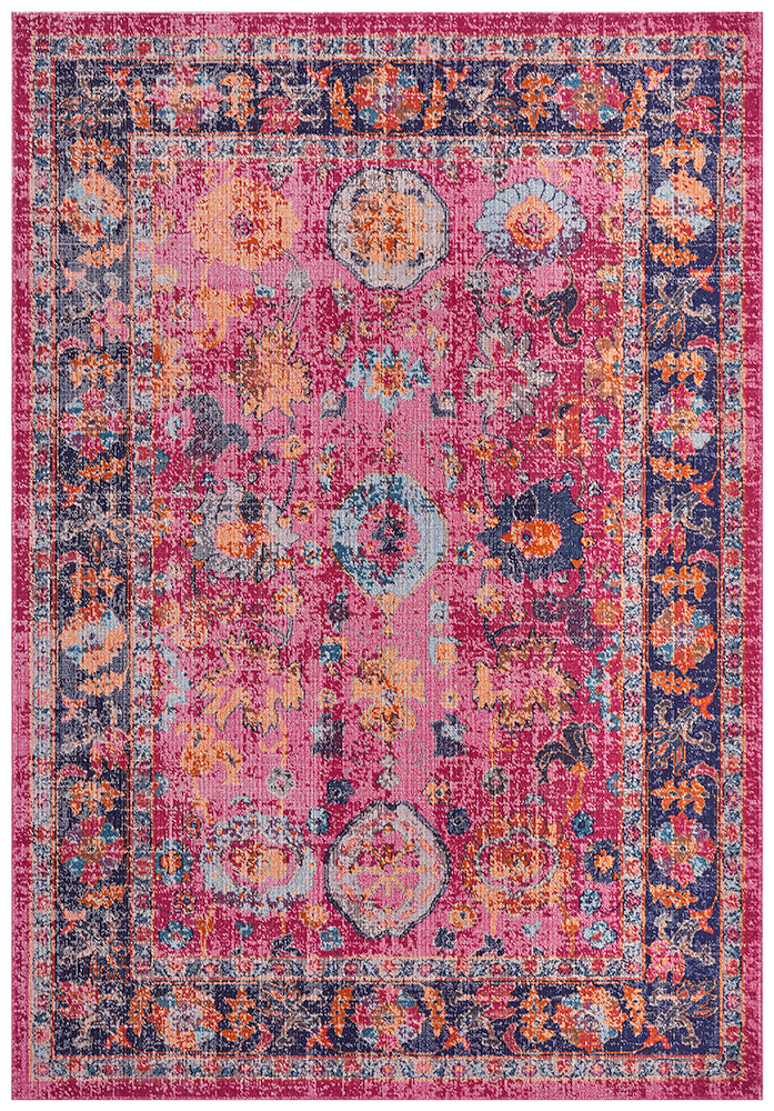 Pink Vintage-Look Eternal Whisper Corners Power-Loomed Rug
