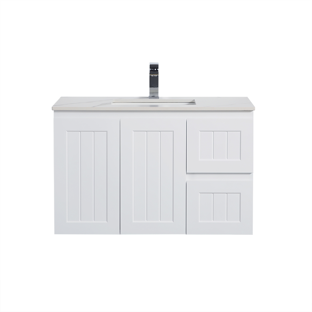 ACACIA Shaker 900mm Wall Hung PVC Vanity in Matte White - Stylish Bathroom Essential