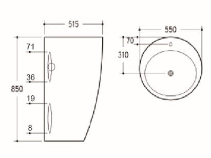 POSEIDON 550x515x850 Free-Standing Modern Basin with Splash-Reducing Design