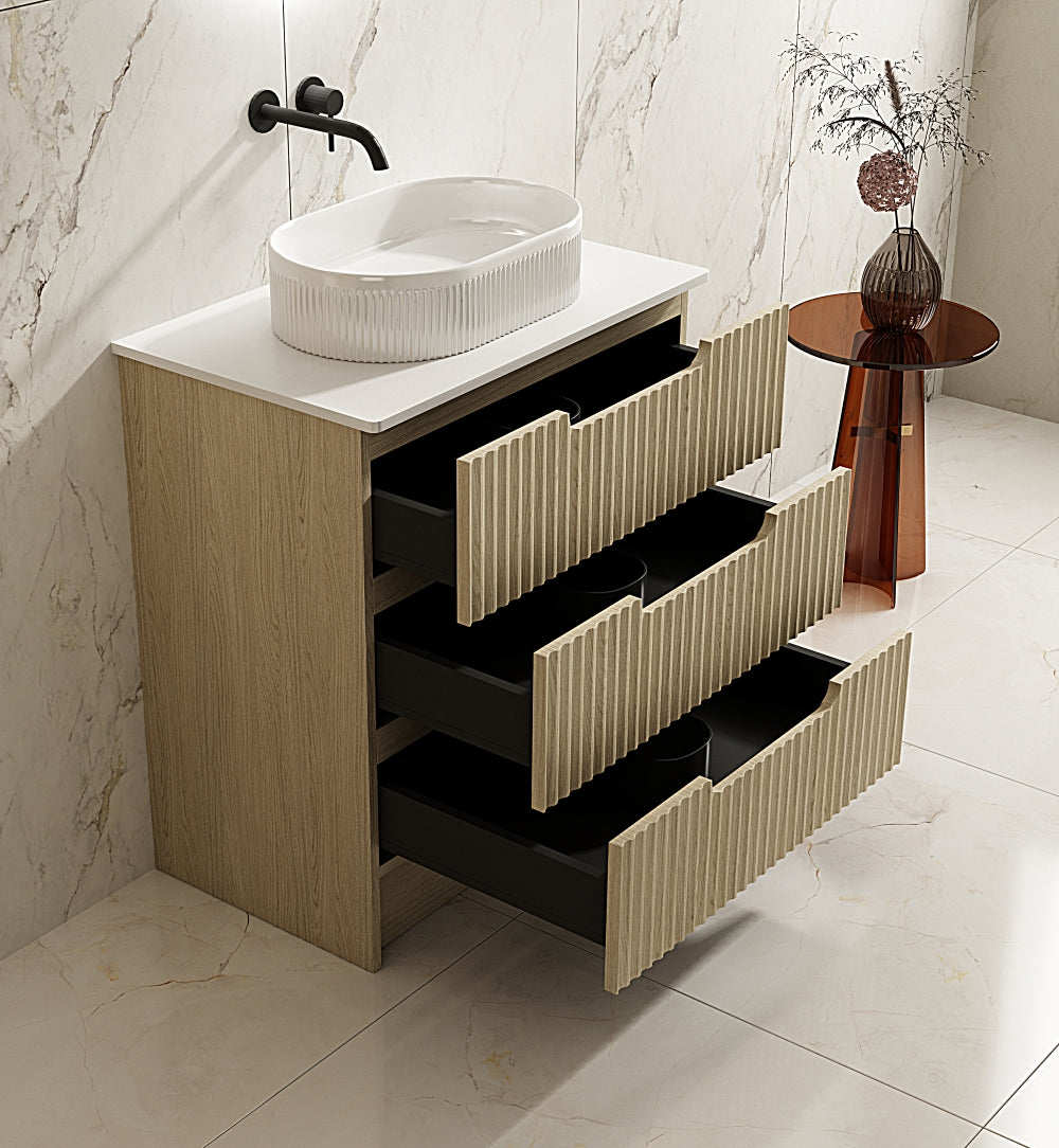 All-Size Natural Oak Fluted Rhea Floor Standing Bathroom Vanity