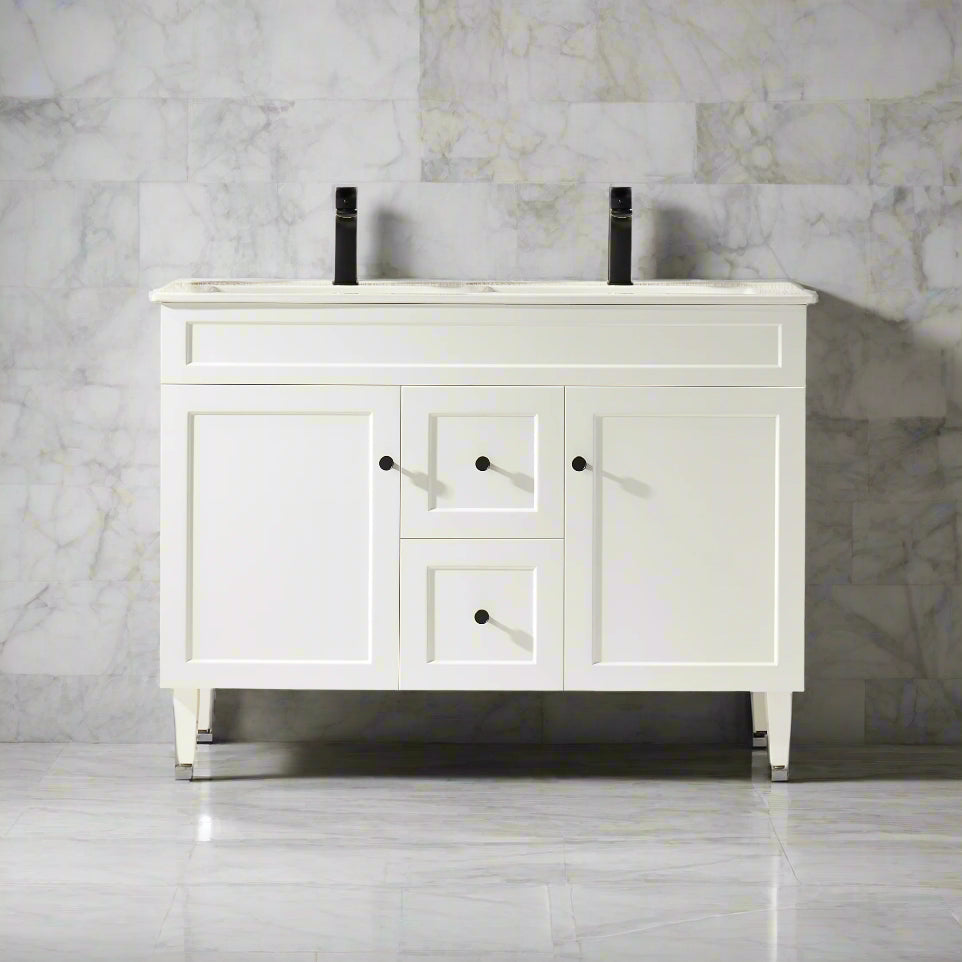 Special Offer! 1200mm Double Bowl Harrington Freestanding PVC Floor Cabinet Vanity in Matte White