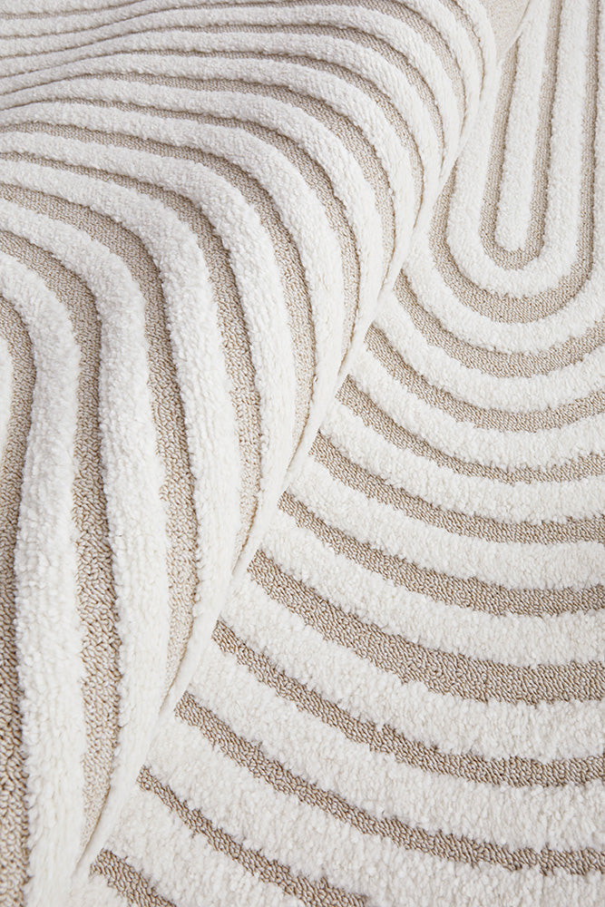Modern Polypropylene Power - Loomed Lotus Abbey Mixed Rug in Beige & White