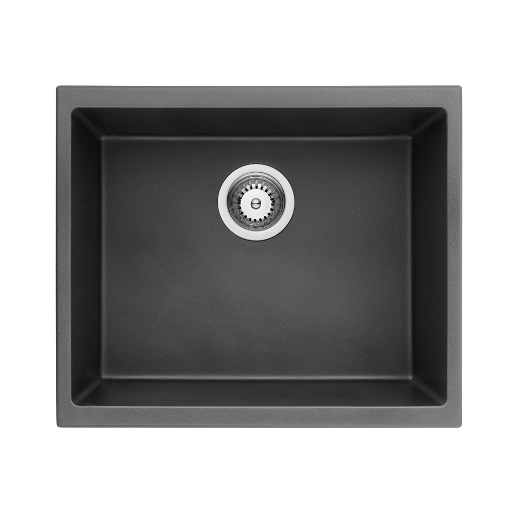 Hot Sale! Matte Black POS Quartz Undermount Single Kitchen Sink, Size 543x457x250