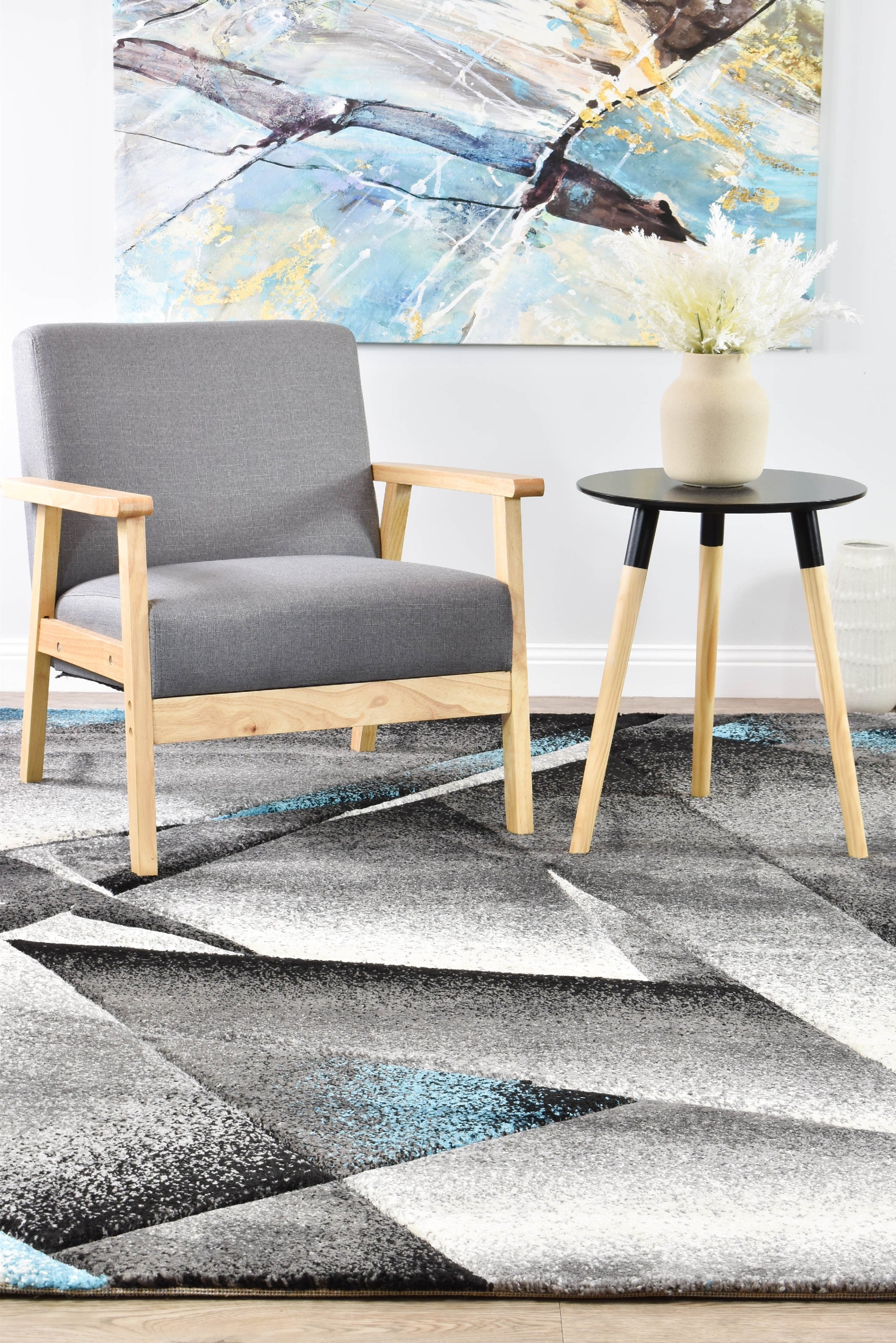 Hot Sale! Novus 54B Turquoise Grey Contemporary Machine - Woven Rug