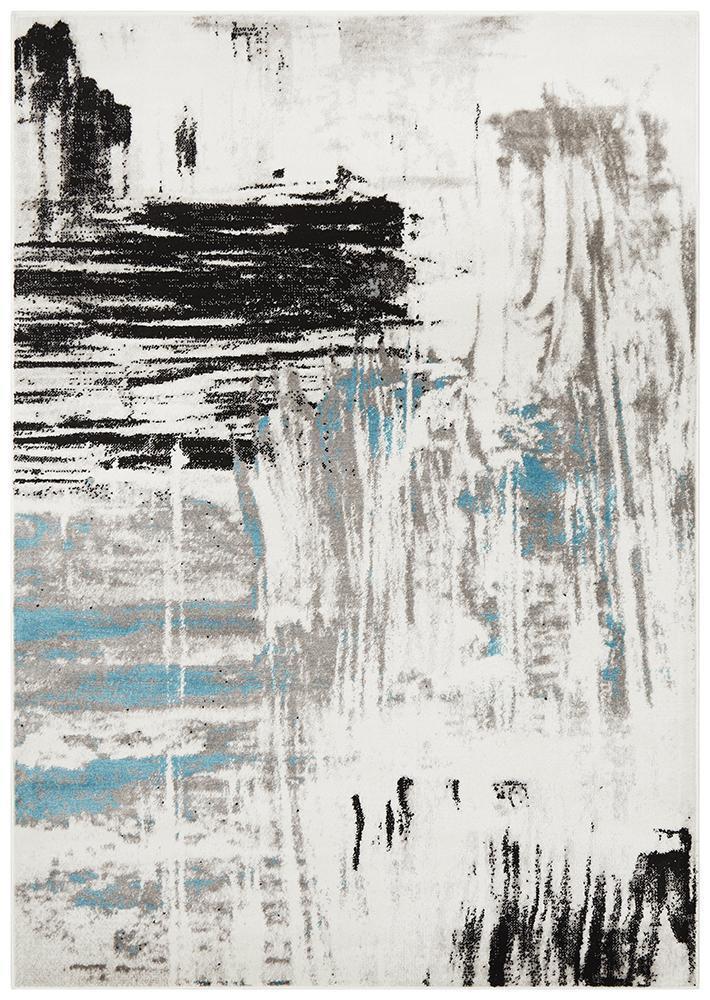 Blue, White, Black, Grey Lydia Abstract Power-Loomed Polypropylene Rug
